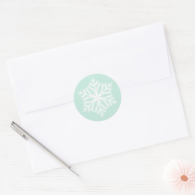 Elegant Snowflake Mint Green Christmas Classic Round Sticker (Envelope)