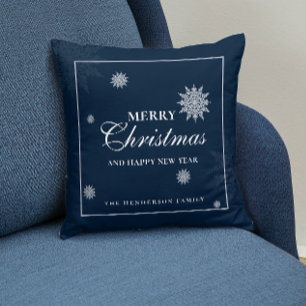 Elegant Snowflake   Navy Blue   Custom Christmas Cushion