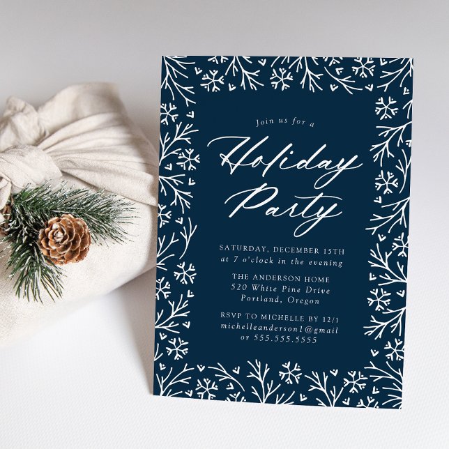 Elegant Snowflake Navy Holiday Party Invitation (Creator Uploaded)