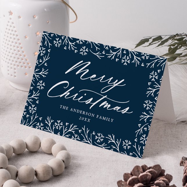 Elegant Snowflake Navy Merry Christmas Non-Photo Holiday Card (Creator Uploaded)