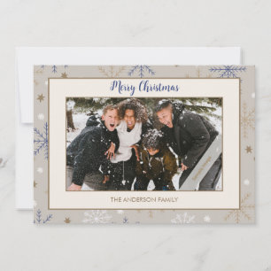Elegant Snowflake Pattern Beige Family Photo  Holiday Card