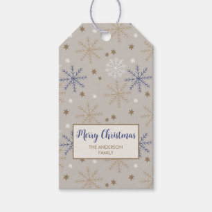 Elegant Snowflake Pattern Beige Gift Tags
