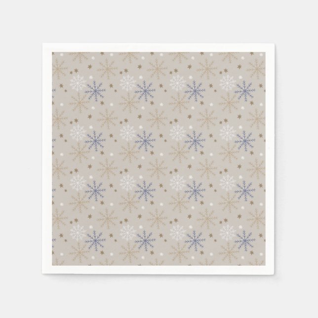 Elegant Snowflake Pattern Beige  Napkin (Front)