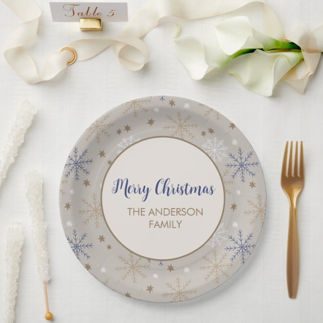 Elegant Snowflake Pattern Beige Paper Plate (Wedding)