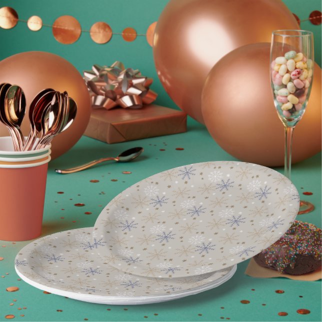 Elegant Snowflake Pattern Beige  Paper Plate (Multi)