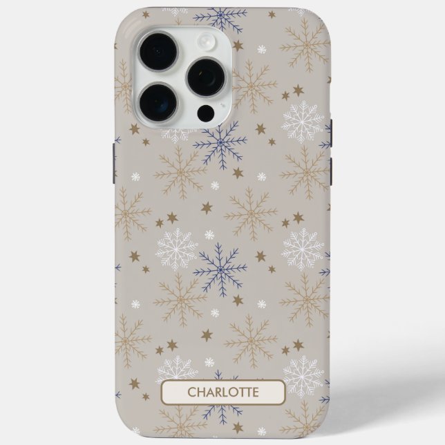 Elegant Snowflake Pattern Beige Pesonalized Case-Mate iPhone Case (Back)