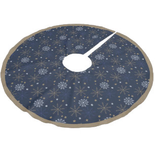 Elegant Snowflake Pattern Dark Blue Brushed Polyester Tree Skirt