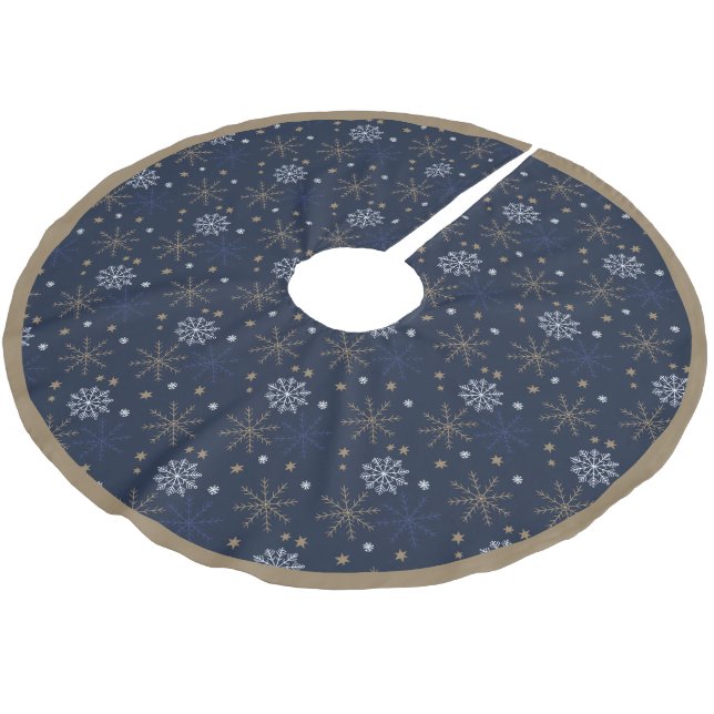 Elegant Snowflake Pattern Dark Blue Brushed Polyester Tree Skirt (Angled)
