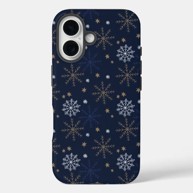 Elegant Snowflake Pattern Dark Blue Case-Mate iPhone Case (Back)