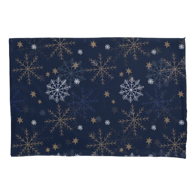 Elegant Snowflake Pattern Dark Blue Pillowcase (Front)