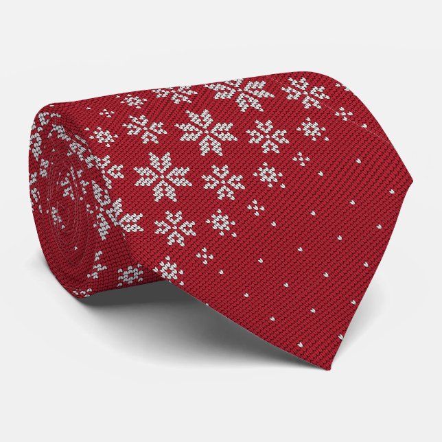 Elegant Snowflake Pattern Red Christmas Holiday Tie (Rolled)