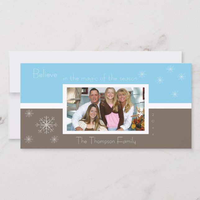 Elegant Snowflake Photo Card (brown-blue) (Front)