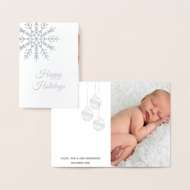 Elegant Snowflake Photo Holiday Card Silver Foil (Display)