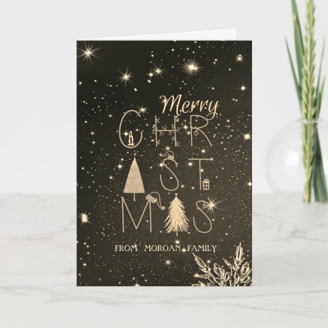 Elegant Snowflake,Pine Trees Holiday Card (Front)