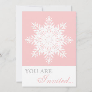 Elegant snowflake pink, white winter wedding invitation