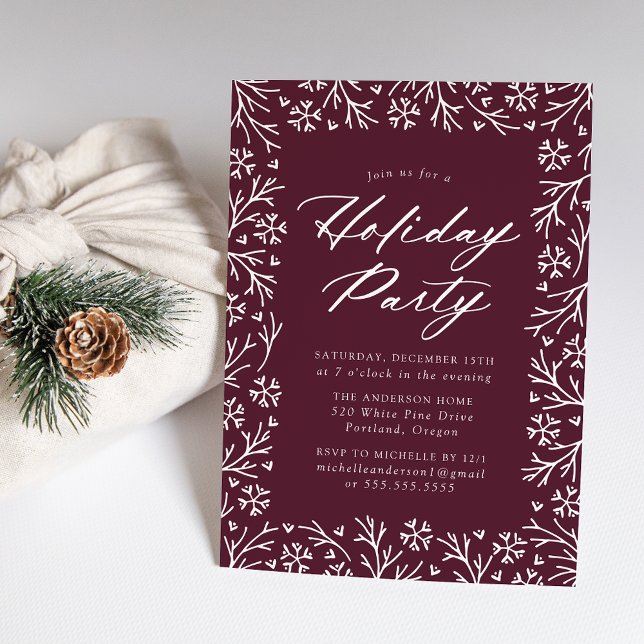 Elegant Snowflake Plum Purple Holiday Party Invitation (Creator Uploaded)