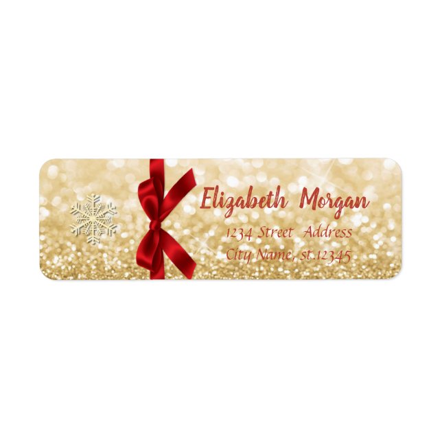 Elegant Snowflake,Red Bow Gold Glitter Holiday (Front)