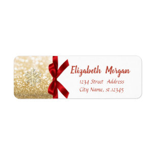 Elegant Snowflake,Red Bow Gold Glitter Holiday