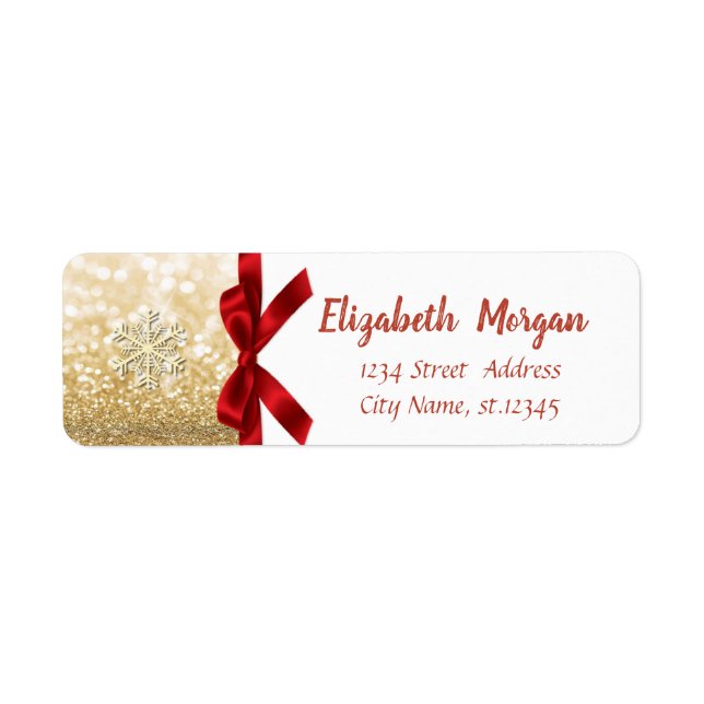 Elegant Snowflake,Red Bow Gold Glitter Holiday (Front)