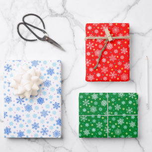 Elegant Snowflake Red Green White Christmas Modern Wrapping Paper Sheet