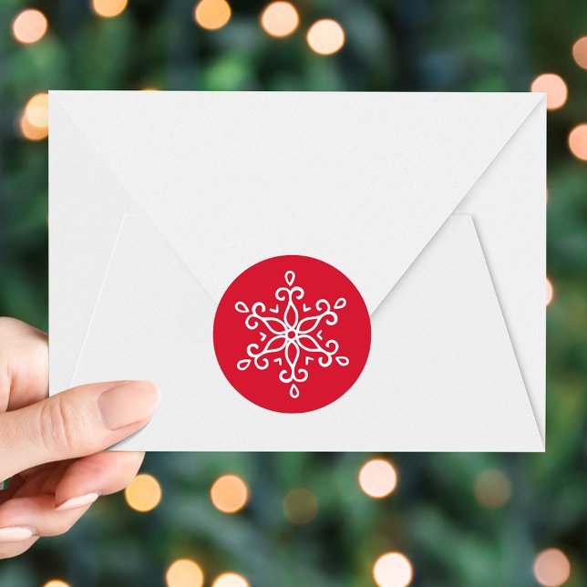 Elegant Snowflake Red Holiday Classic Round Sticker (Creator Uploaded)