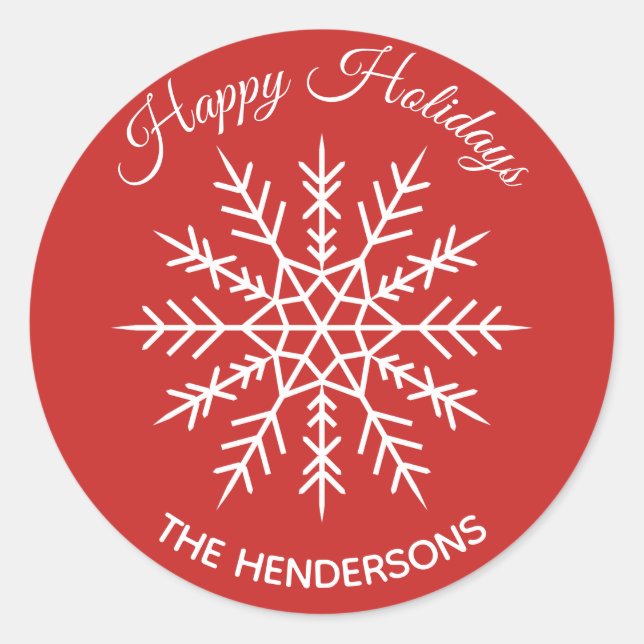 Elegant Snowflake Red Holiday Sticker (Front)