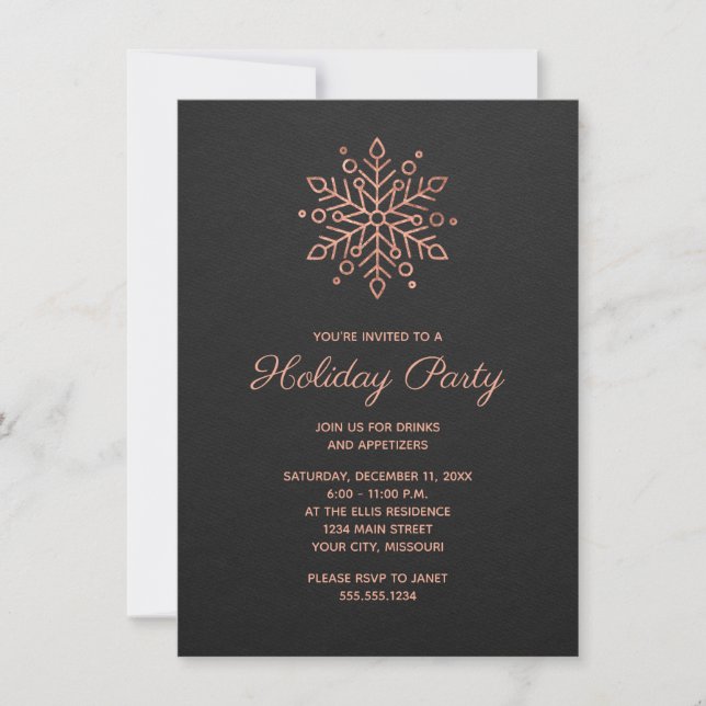 Elegant Snowflake Rose Gold Christmas Party Invitation (Front)