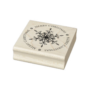 Elegant Snowflake Round Merry Christmas Rubber Stamp