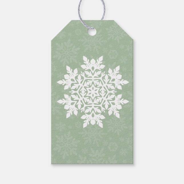 Elegant Snowflake (Sage Pine) Gift Tags (Front)