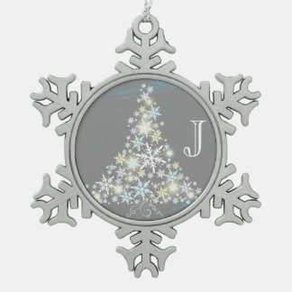 Elegant Snowflake Tree + Monogram Pewter Ornaments