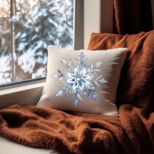 Elegant Snowflake Watercolor Throw Pillow