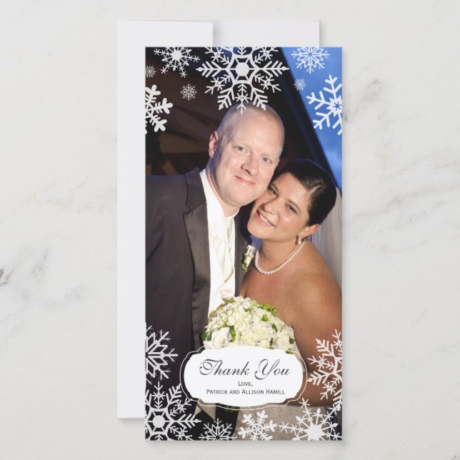 Elegant Snowflake Wedding Thank You Card (Front)