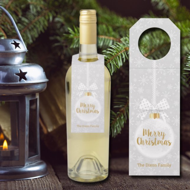 Elegant Snowflake White Ornament Christmas Bottle Tag (Creator Uploaded)
