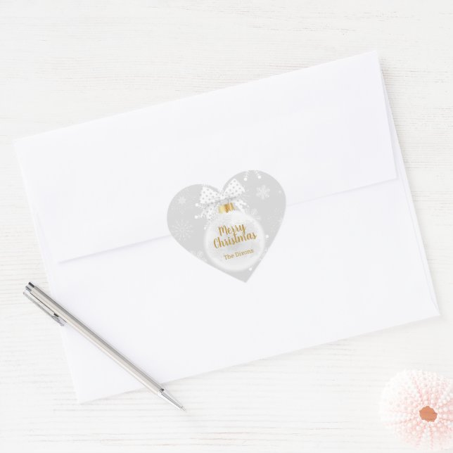 Elegant Snowflake White Ornament Christmas Heart Sticker (Envelope)