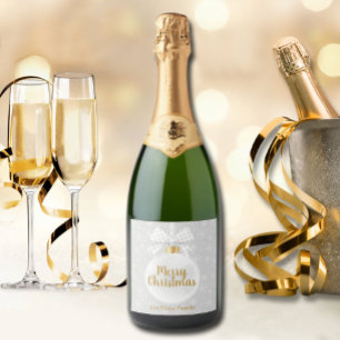 Elegant Snowflake White Ornament Christmas Sparkling Wine Label