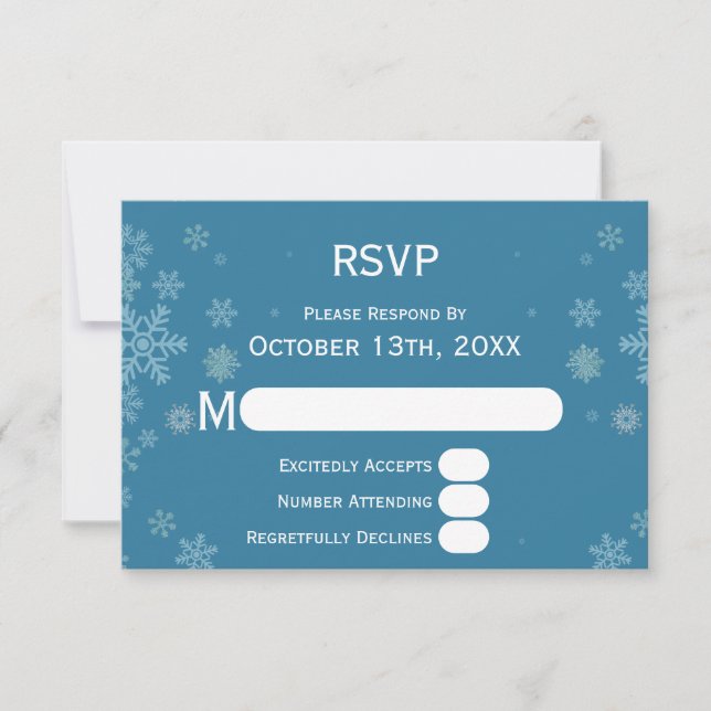 Elegant Snowflake Winter Blue | Wedding RSVP Card (Front)