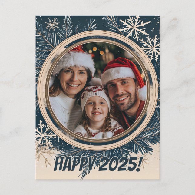 Elegant Snowflake Winter Happy New Year Postcard (Front)