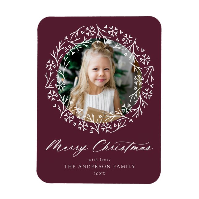 Elegant Snowflake Wreath Berry Purple Photo Magnet (Vertical)