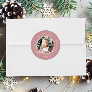 Elegant Snowflake Wreath Dusty Rose Return Address Classic Round Sticker