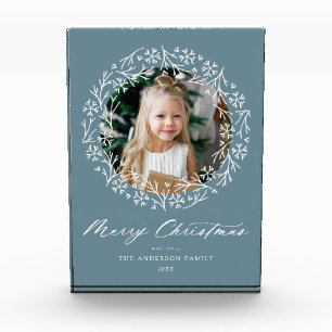 Elegant Snowflake Wreath Frost Blue Christmas Photo Block