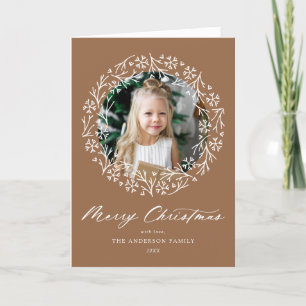 Elegant Snowflake Wreath Gingerbread 2 Photo Holiday Card