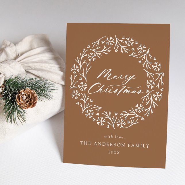 Elegant Snowflake Wreath Gingerbread Non-Photo Holiday Card (Creator Uploaded)