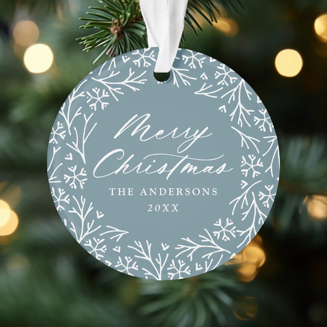 Elegant Snowflake Wreath Ice Blue Christmas Photo Ornament (Creator Uploaded)