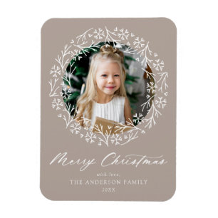 Elegant Snowflake Wreath Mocha Photo Magnet