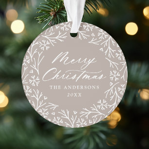 Elegant Snowflake Wreath Pale Taupe Photo Ornament