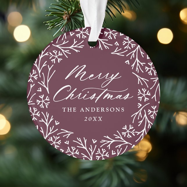 Elegant Snowflake Wreath Purple Photo Ornament (Creator Uploaded)