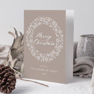 Elegant Snowflake Wreath Taupe Non-Photo Holiday Card