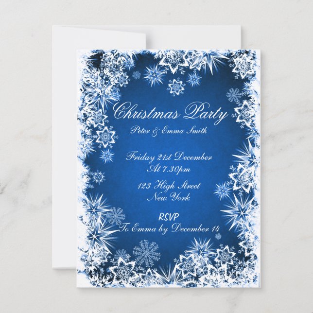 Elegant Snowflakes Blue Party Invitation (Front)