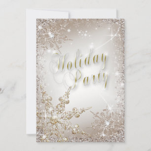 Elegant Snowflakes Bronze Mist Holiday Party Invitation