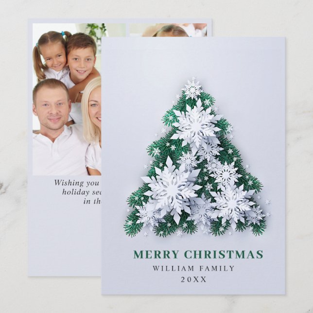Elegant Snowflakes Christmas Greeting 3 PHOTO Holiday Card (Front/Back)